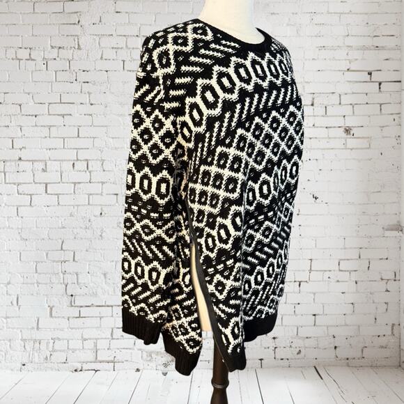 Ann taylor Black White Tunic Sweater Sz XL Wool Blend Geo Aztec Graphic Knit - Picture 5 of 11